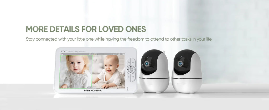 SM70V2 7" 1080P HD Split Screen Video Baby Monitor with Two Cameras – Hack Proof, Remote Zoom/Pan/Tilt, 4000mAh Battery