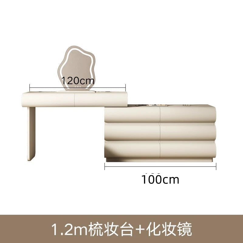 Mirror Drawers Vanity Table with Chair – Modern Bedroom Makeup Storage Organizer