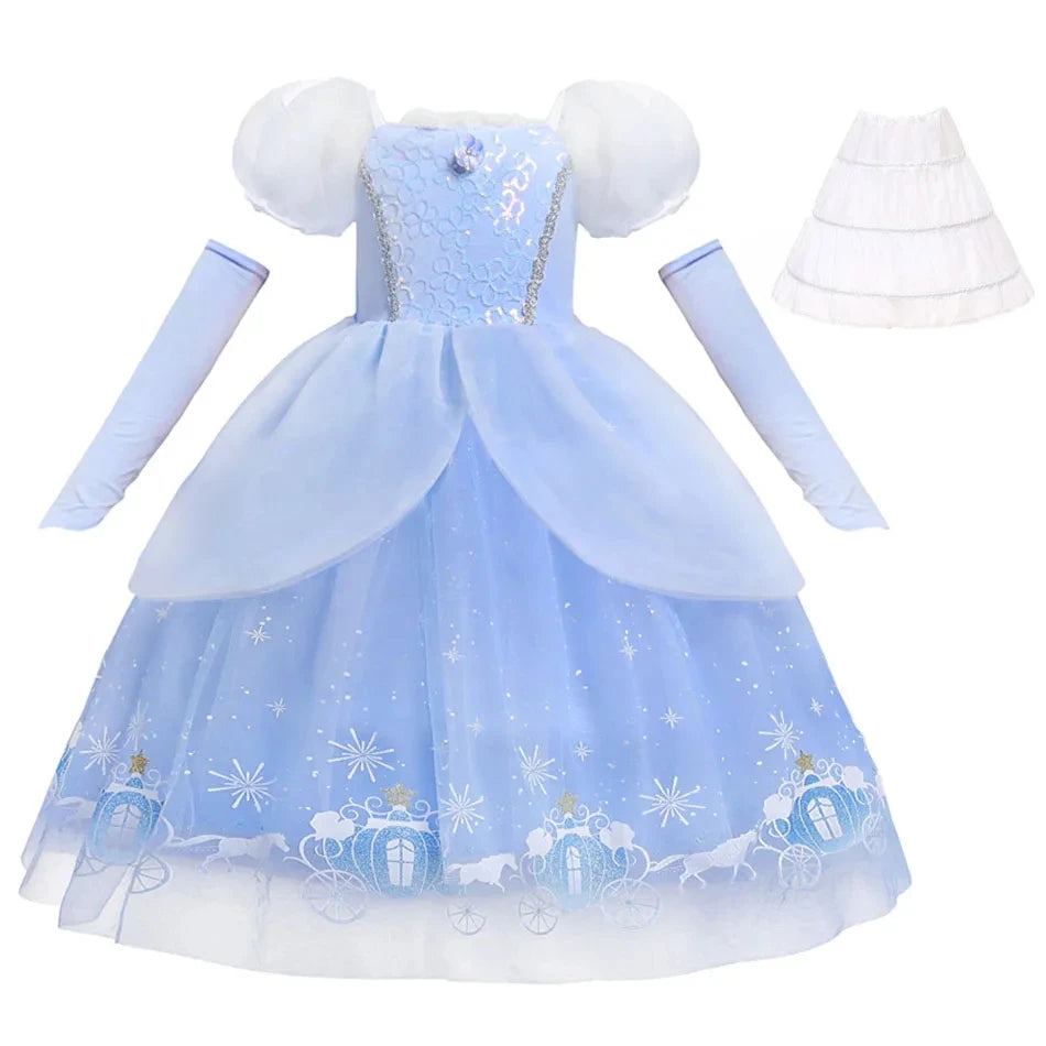 Cinderella Princess Cosplay Dress for Girls – Ball Gown Sequin Tutu Puff Mesh Summer Dress for Birthday & Carnival