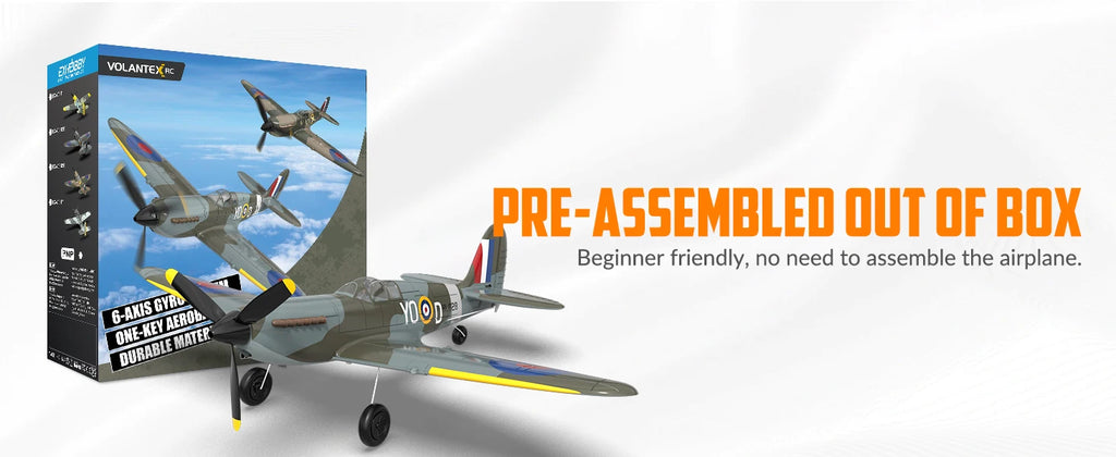Volantex Spitfire RC Fighter Plane 400mm EPP Warbird – 4CH 2.4GHz RTF with XPilot Stabilization & One-Key Aerobatics