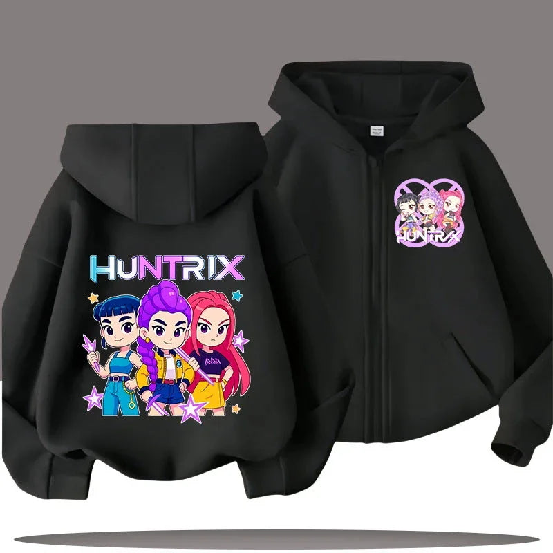 Zip Up Sweatshirt Huntrix Kpop Demon Hunters Kids Hoodie – Cartoon Casual Top for Boys & Girls
