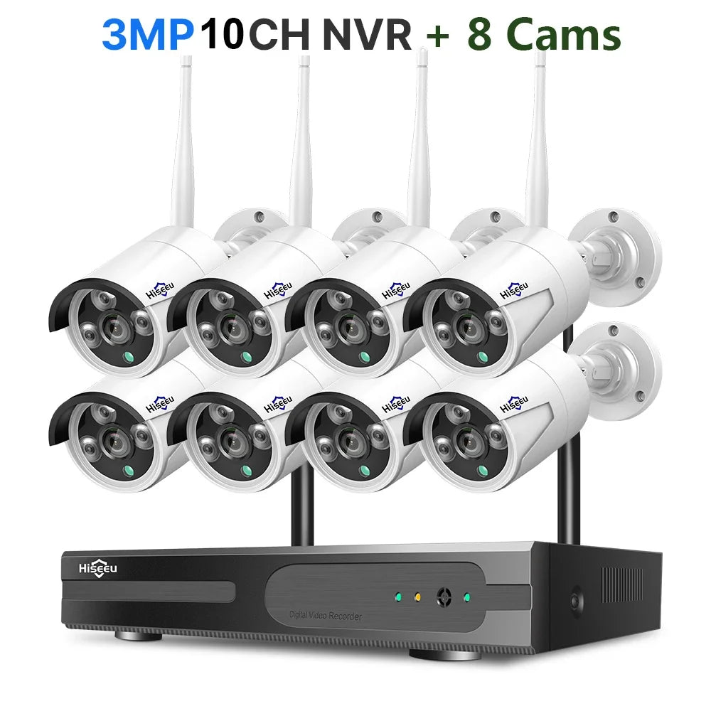 Hiseeu 3/5MP WiFi CCTV Camera Security System 10CH NVR Wireless Surveillance with IR Night Vision