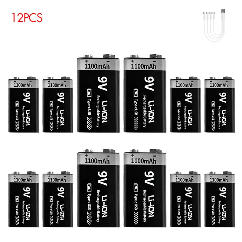 MATOV 9V 1100mAh USB Rechargeable Li-ion Battery – Type-C Charging | Long-Lasting Power for RC, Multimeters, Alarms & More