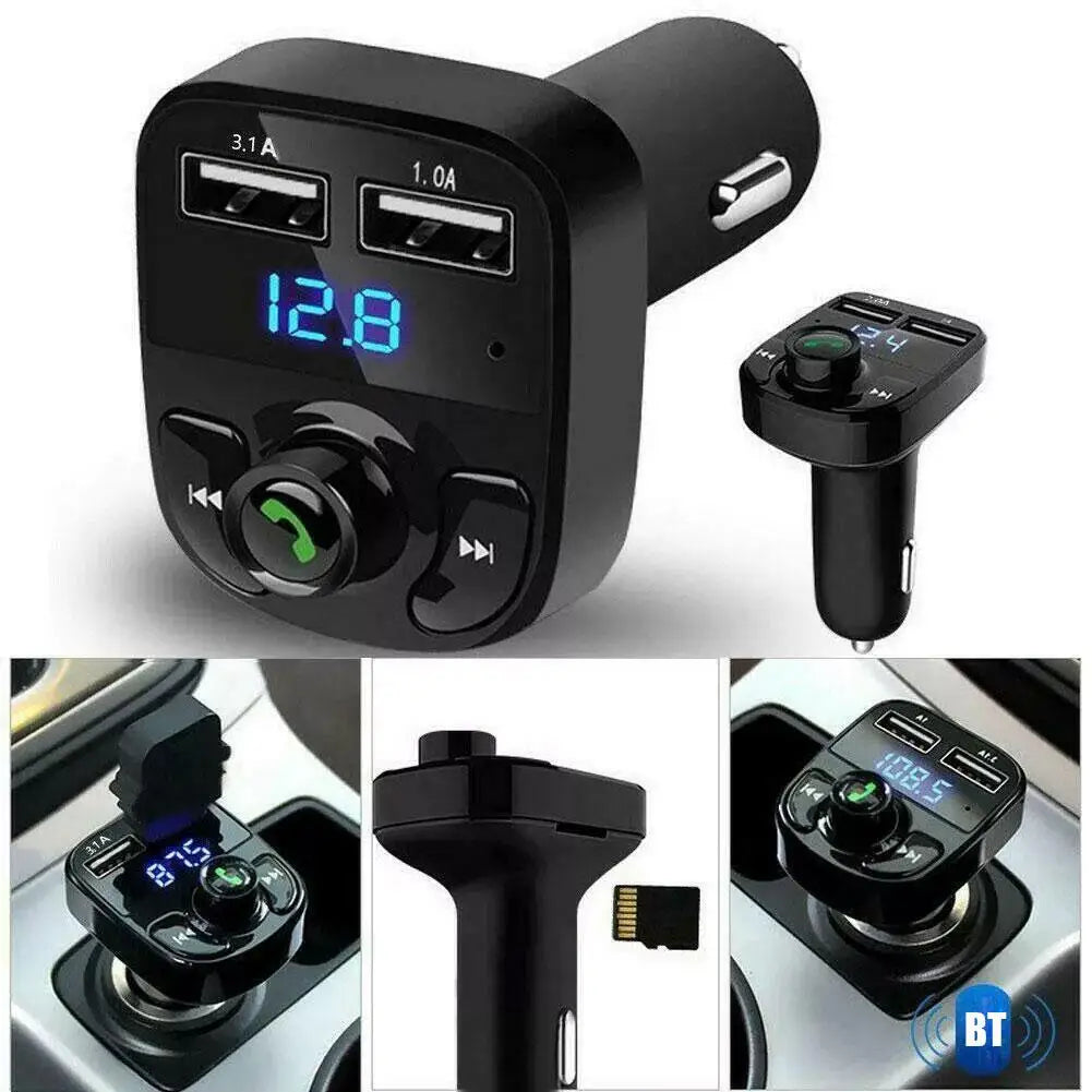 Multi functional Dual USB Car Charger with Bluetooth 5.0 FM Transmitter and Hands-Free Callingree Calling Radio Receiver