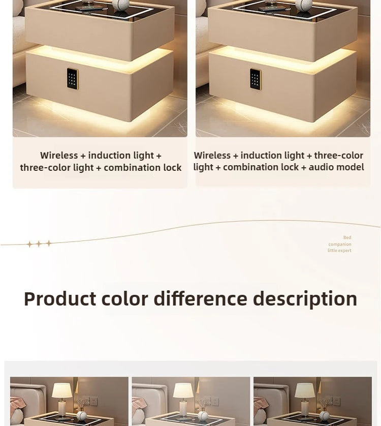 Modern Smart Suspension Bedside Table with Wireless Charging – Minimalist Solid Wood Nightstand