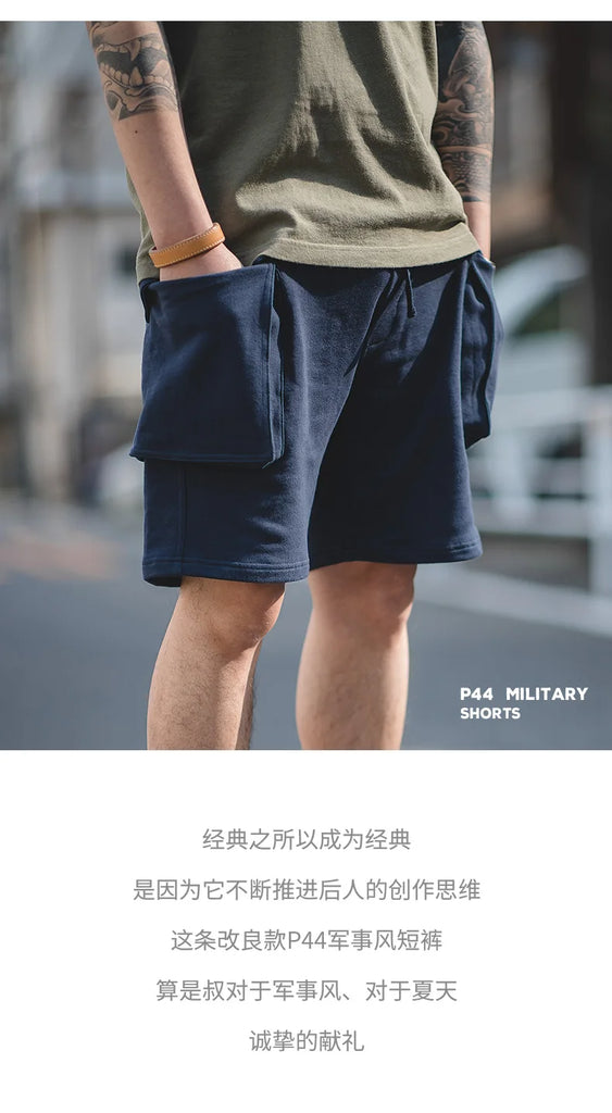 Maden Men’s Japanese P44 Knitted Cargo Shorts with Large Pockets – Summer Amekaji Workwear Shorts