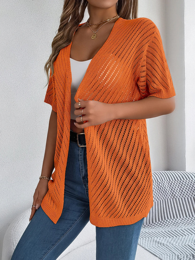 Casual Hollow Out Knitted Short Sleeve Cardigan for Women