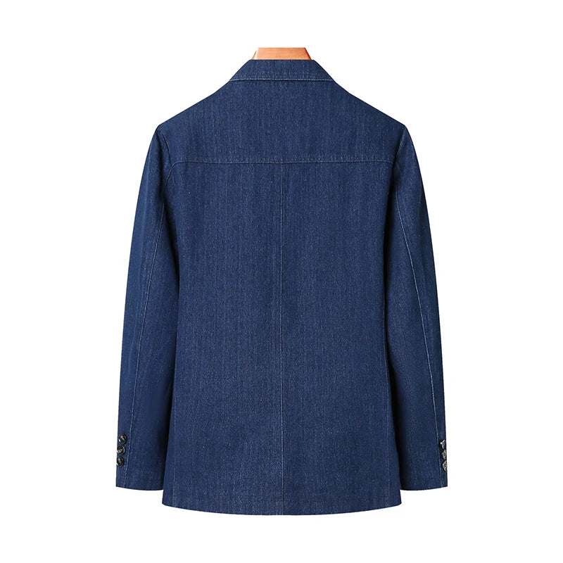 Men’s Solid Denim Jacket – Vintage Casual Slim Fit Cotton Blazer