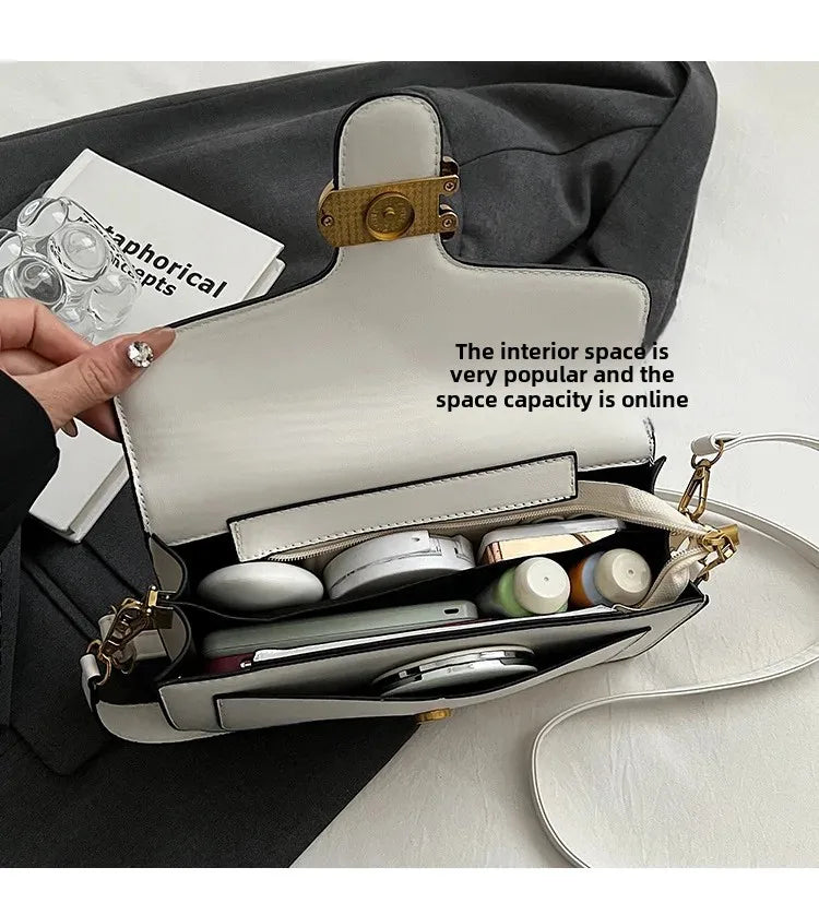 Women’s High-End Pure Color Square Shoulder Bag – Multi-Layer Minimalist Commuter Handbag