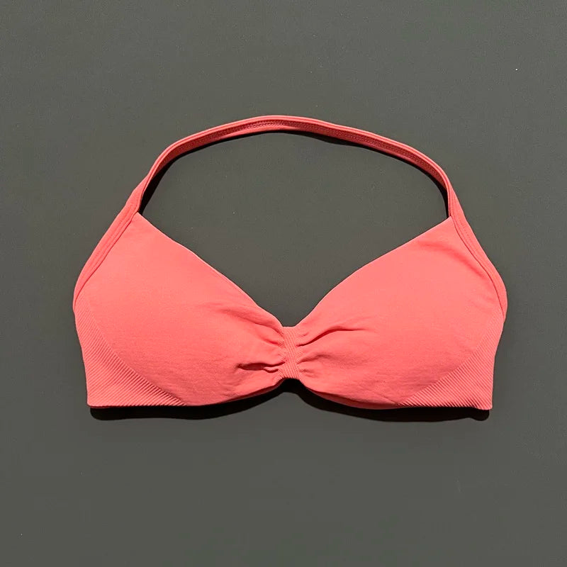 Strappy Backless Sports Bra for Women – Push-Up Yoga & Gym Top with Removable Cups