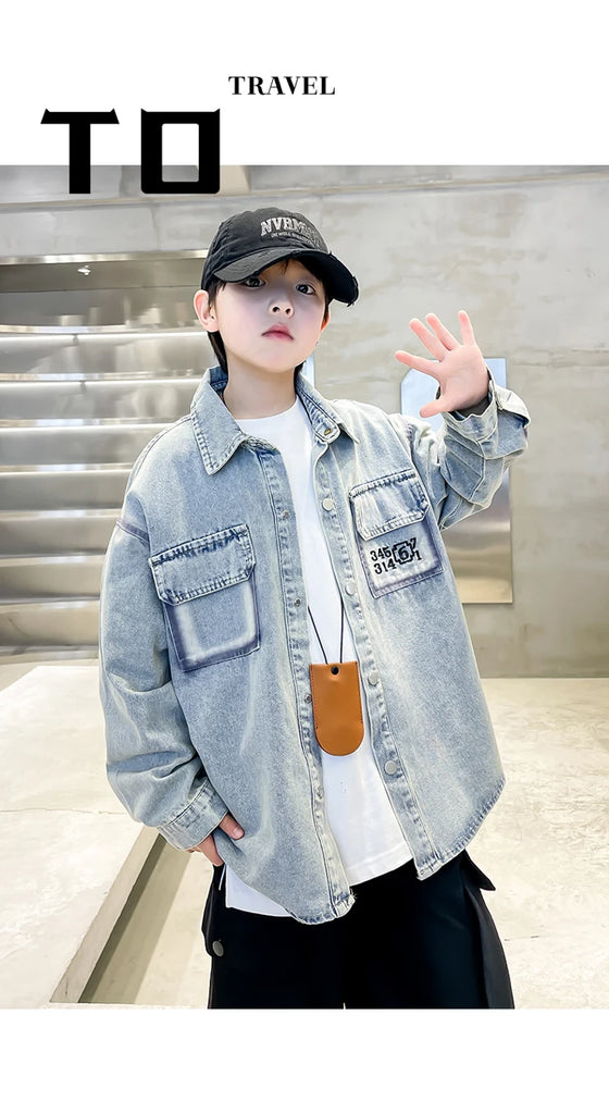 Kids Boys Denim Jacket – Casual Loose Fit Jeans Coat for Spring & Autumn (Ages 5–14)
