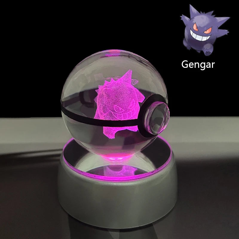Pokemon 5cm Crystal Ball 3D LED Night Light – Pikachu, Charizard, Gengar & Eevee Gift Model