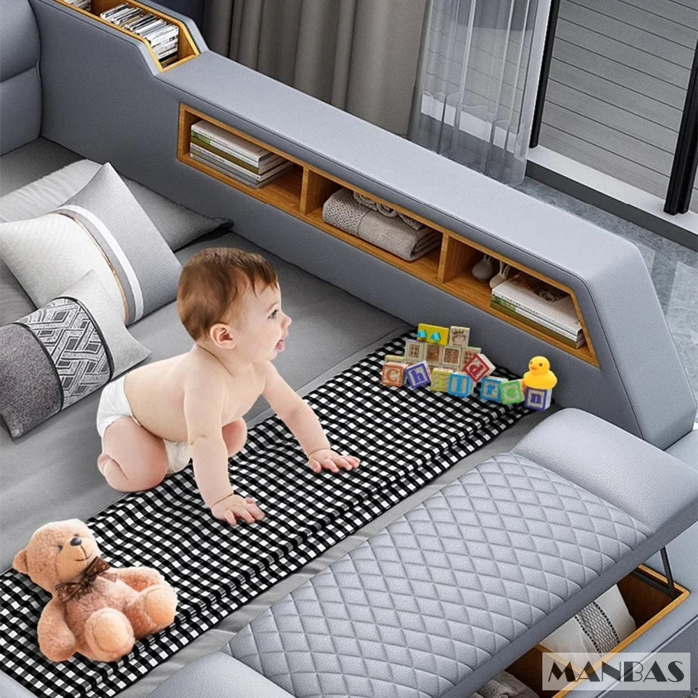 MANBAS Luxury King Size Genuine Leather Smart Bed with Massage, Storage, USB & Projector