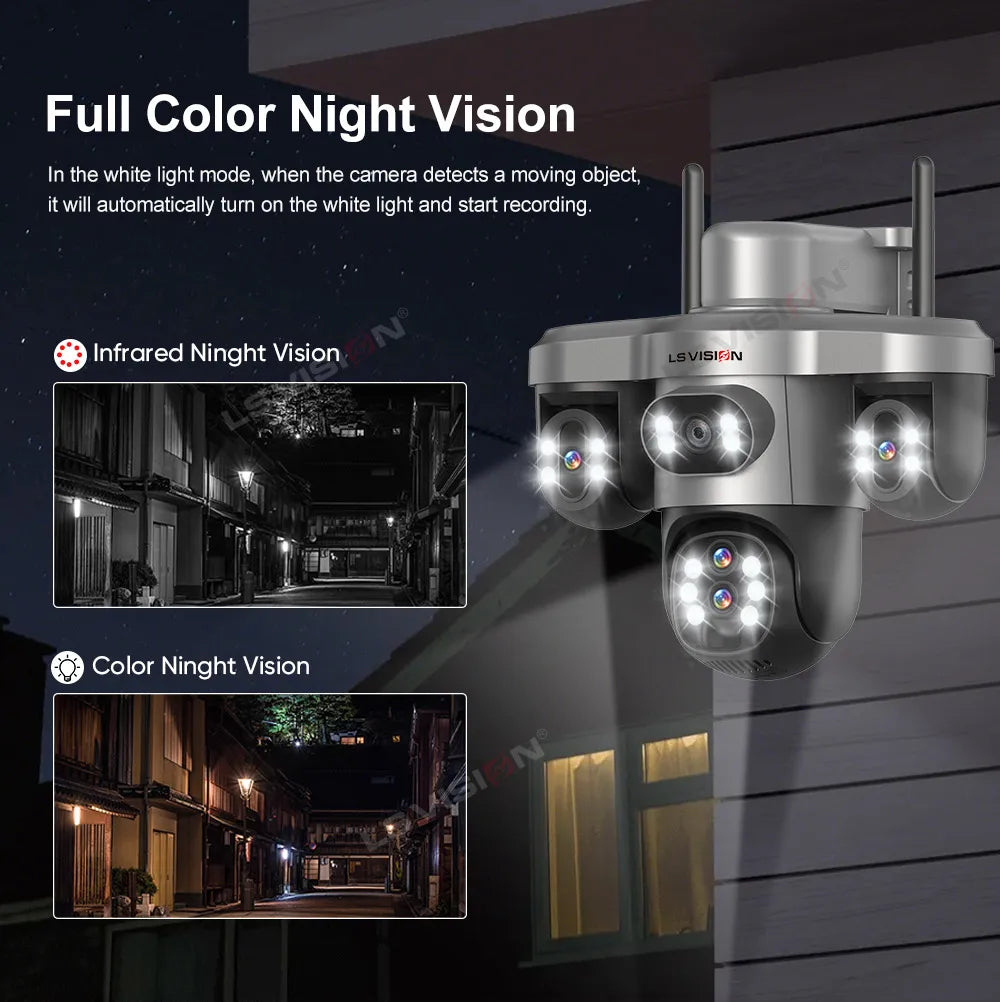 LS VISION 20MP 4-Lens Three Screen 4G/WiFi Solar Security Camera with 10X Optical Zoom and Auto Tracking