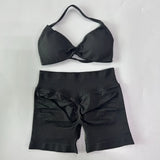 Women’s 2-Piece Seamless Gym Set – Strappy Yoga Bra & High-Waist Scrunch Shorts Workout Suit thumbnail 46
