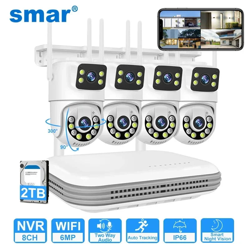 Smar 6MP Dual-Lens Wireless CCTV System 8CH NVR Kit with Audio & Night Vision
