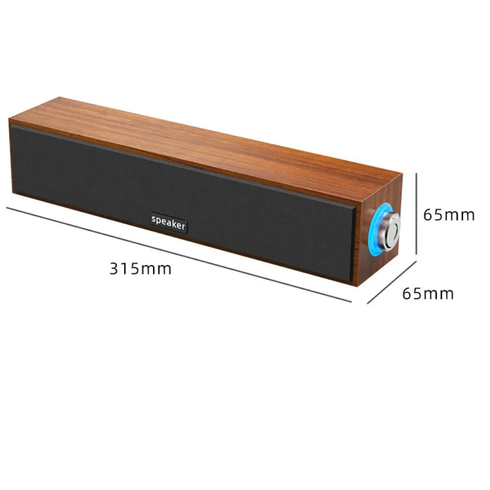 Long Strip USB Wired & Bluetooth Wooden Dual Speakers – Small Desktop Sound Bar with Heavy Bass