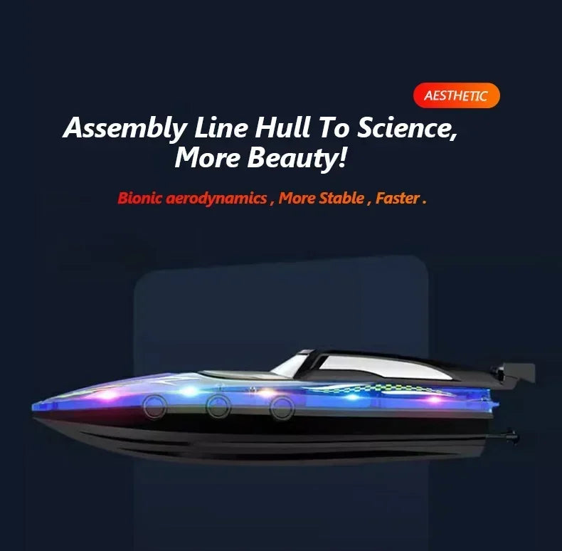 RC Boat with LED Light – 2.4GHz Remote Control Speedboat for Pool & Lake, 30-Min Run Time, Kids Toys & Birthday Gift