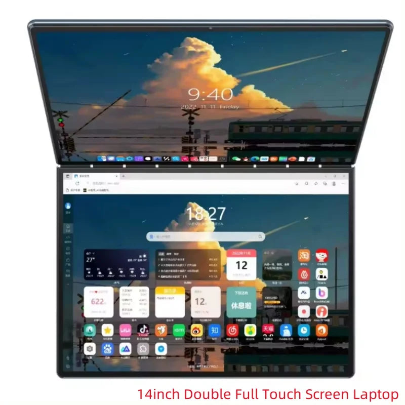 Dual Screen 14+14 Inch 2K Touchscreen 2-in-1 Laptop 16GB/32GB Intel N100 CPU 360° Flip Metal Case