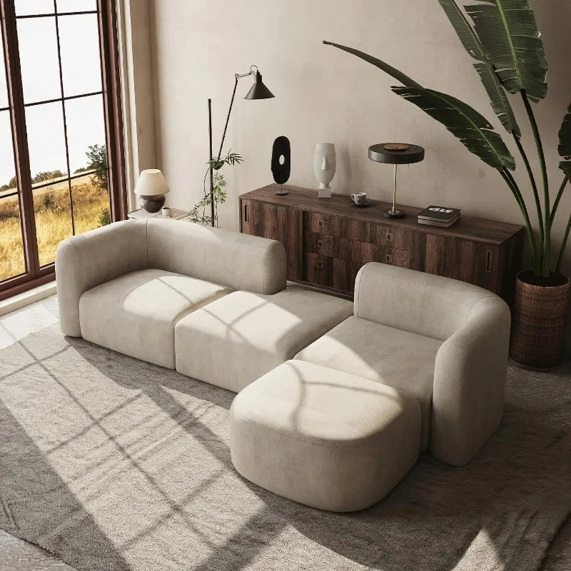 European Minimalist Luxury Living Room Sofa - Comfortable L-Shaped Velvet Sectional for Small Apartments