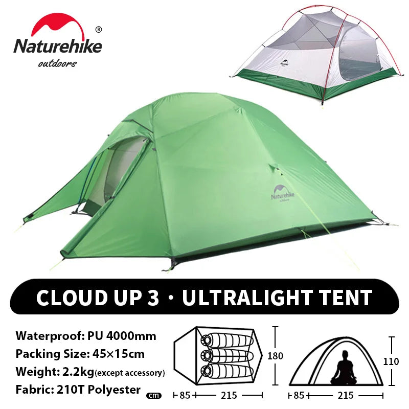 Naturehike Upgraded Cloud Up 3-Person Tent – Ultralight, Waterproof & Built for Every Adventure