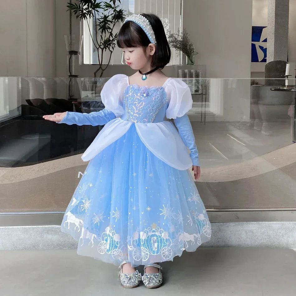 Cinderella Princess Cosplay Dress for Girls – Ball Gown Sequin Tutu Puff Mesh Summer Dress for Birthday & Carnival