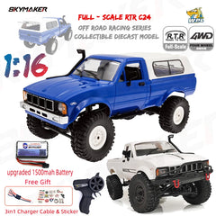WPL C24-1 1:16 Scale 4WD RC Rock Crawler Truck with LED Lights – 2.4G Remote Control Off-Road Buggy