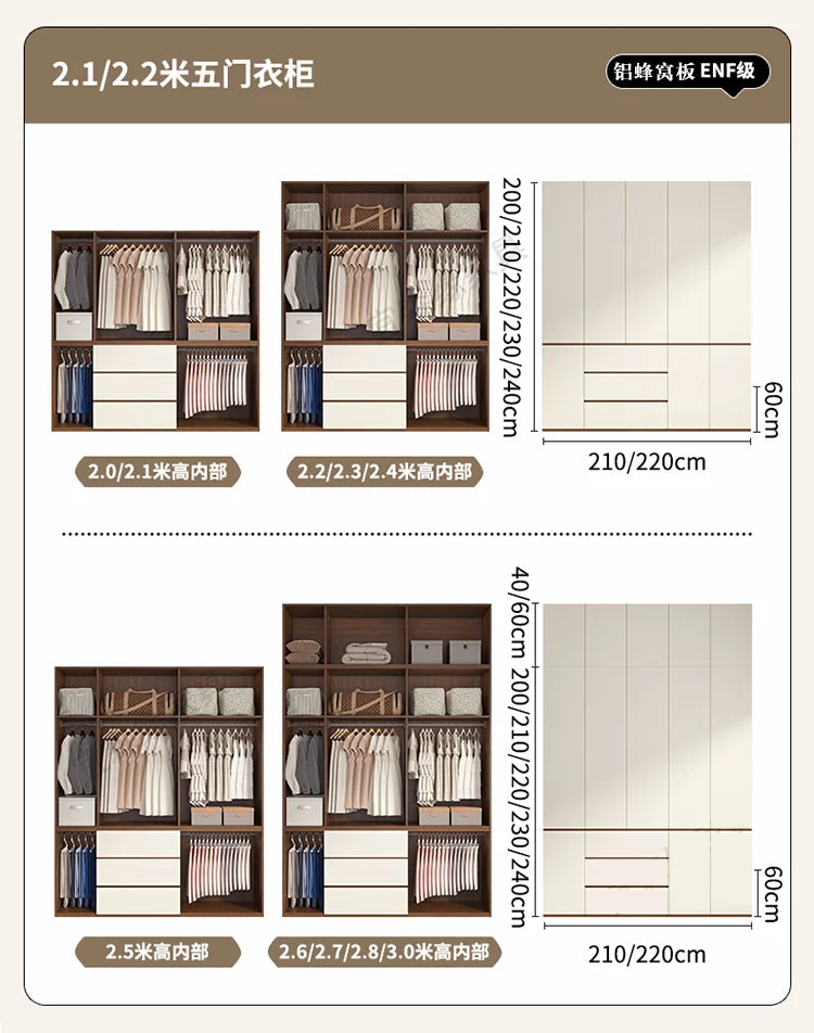 Luxury Nordic Modern Metal Wardrobe with Storage Drawers – Adult Bedroom Closet Furniture