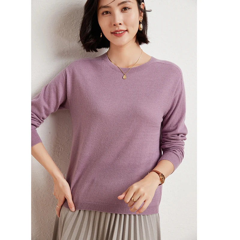 WinvyNee Women's 100% Wool Ribbed Crew Neck Sweater – Slim Fit Winter Knit Pullover