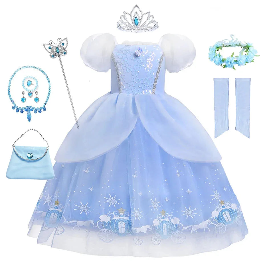 Cinderella Princess Cosplay Dress for Girls – Ball Gown Sequin Tutu Puff Mesh Summer Dress for Birthday & Carnival