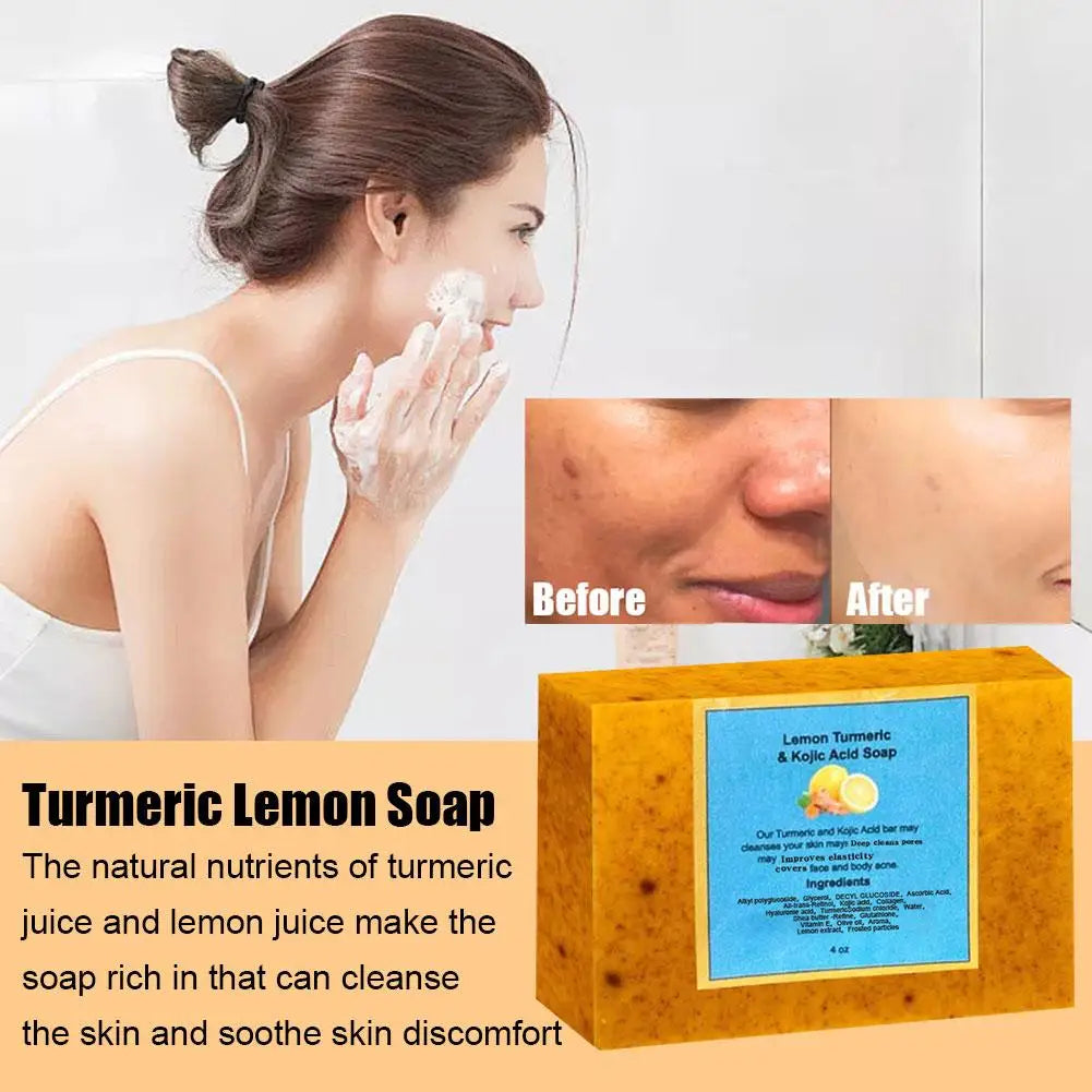 Organic Lemon Turmeric Kojic Acid Soap 100g – Brightening Facial Cleanser for Dark Spots