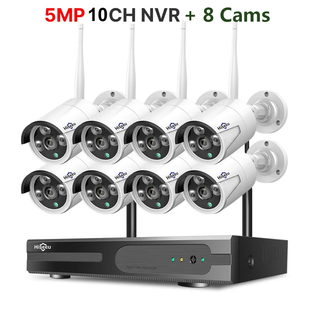 Hiseeu 3/5MP WiFi CCTV Camera Security System 10CH NVR Wireless Surveillance with IR Night Vision