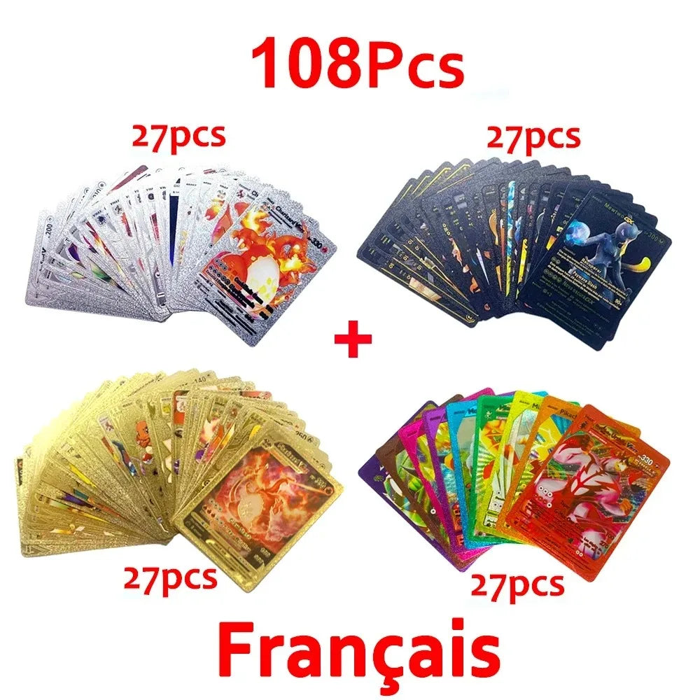 Pokemon VMAX & GX Gold Foil Flash Cards – Pikachu, Charizard, Multilingual Game Battle Collection