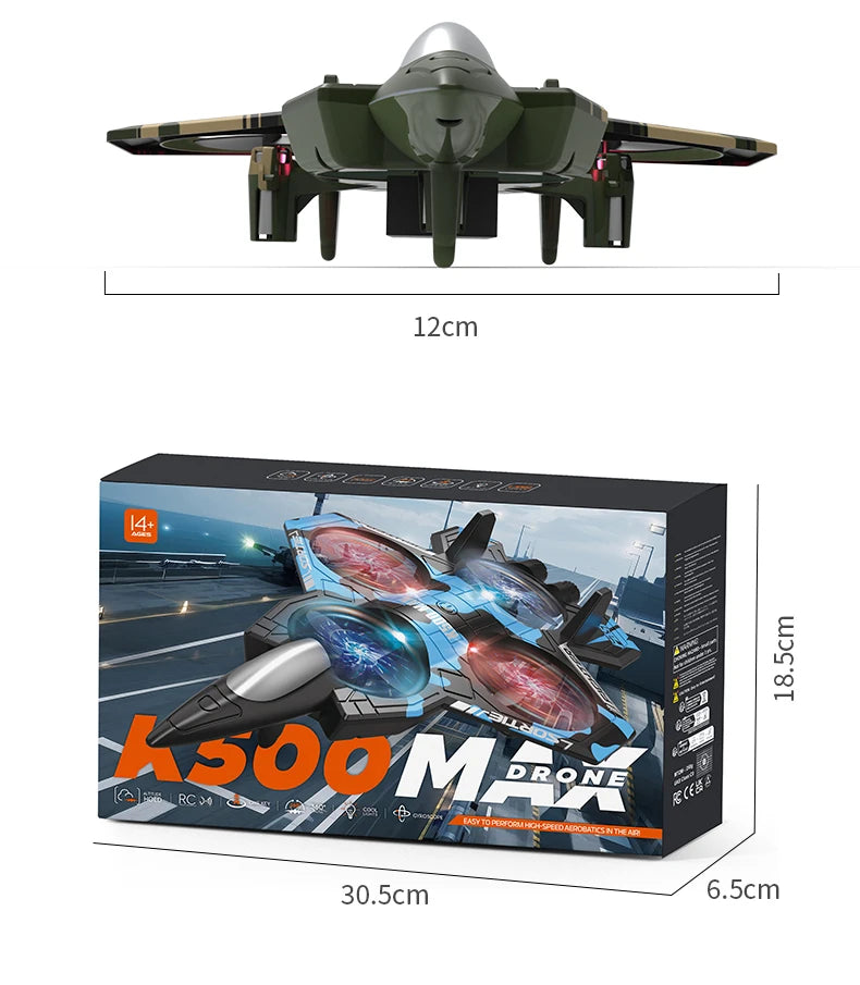 K500 MAX 2.4G Remote Control Fighter Jet Drone with Screen & 360° Rolls