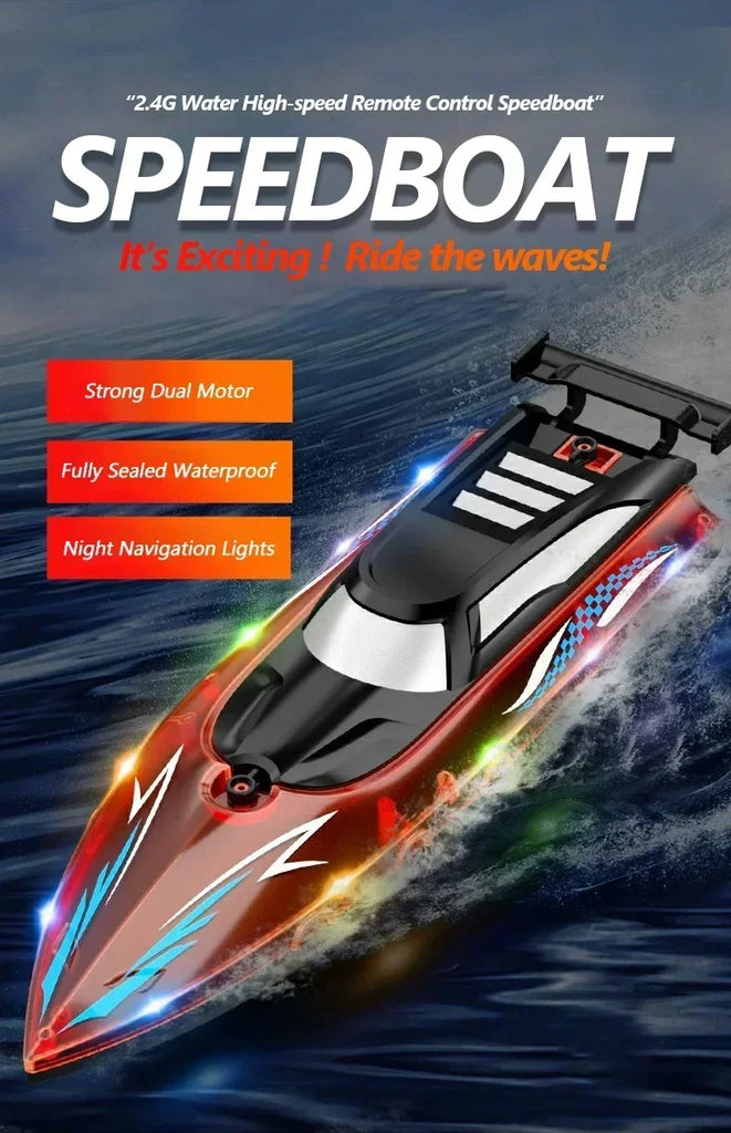 RC Boat with LED Light – 2.4GHz Remote Control Speedboat for Pool & Lake, 30-Min Run Time, Kids Toys & Birthday Gift