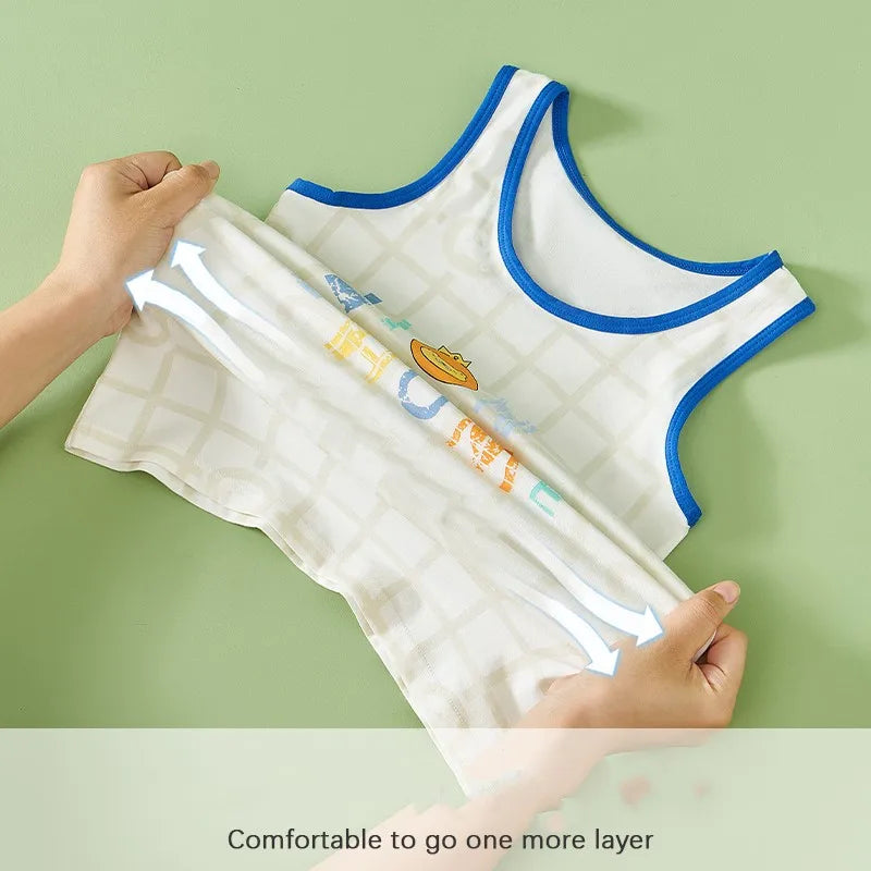 Boys Cartoon Dino Car Cotton Tank Top Singlet Underwear – Kids Summer Undershirt 3-10T