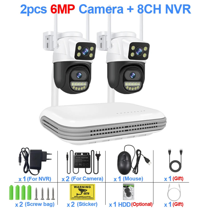Smar 6MP Dual-Lens Wireless CCTV System 8CH NVR Kit with Audio & Night Vision