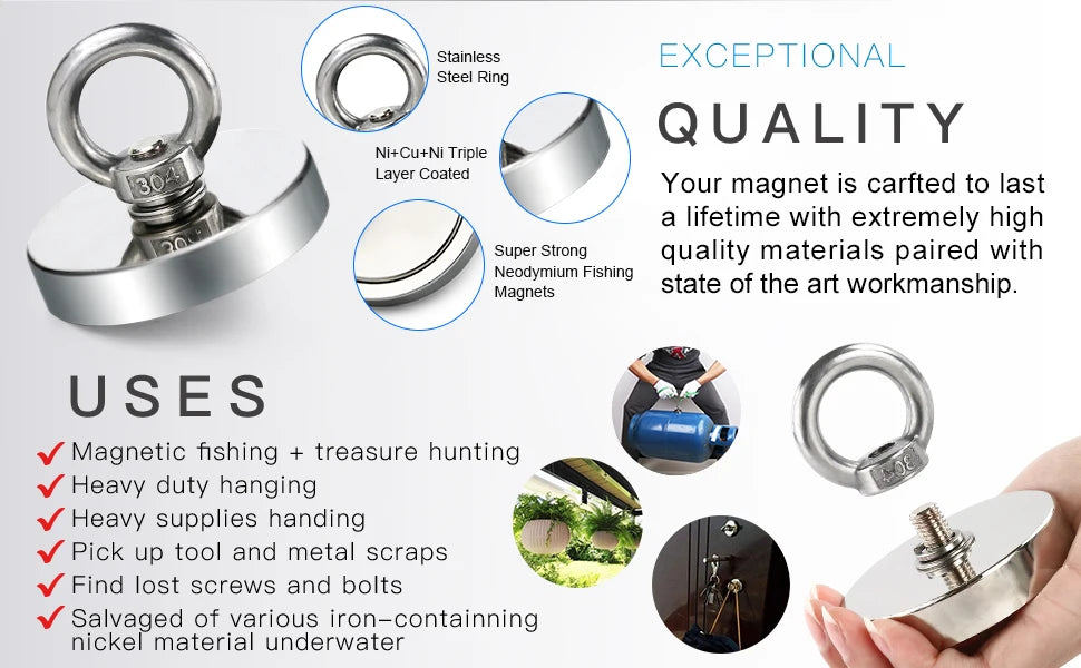 Super Strong Neodymium Fishing Magnet with Eyebolt and Countersunk Hole