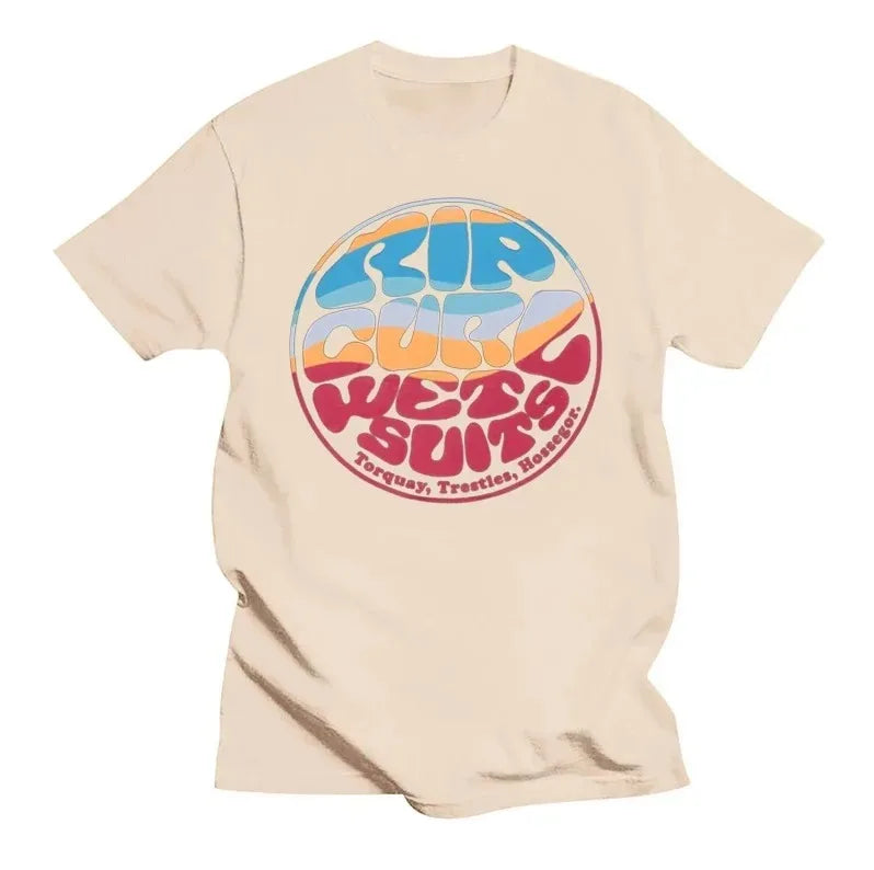 Men's Rip Curl Vintage Print Short Sleeve T-Shirt – 100% Cotton, Casual Streetwear Tee