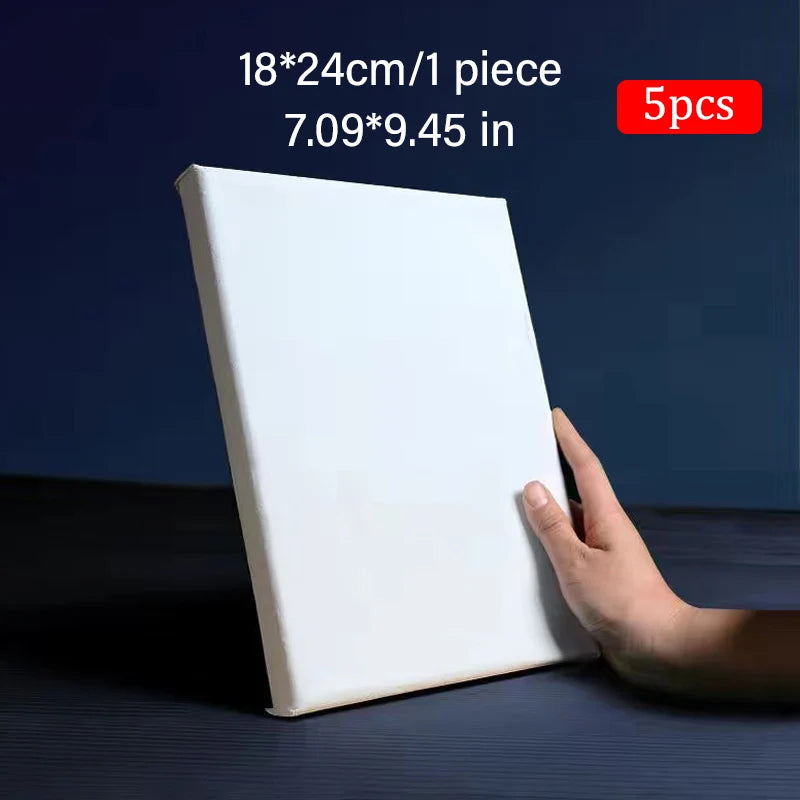 5pcs White Blank Square Artist Canvas Wooden Frame Cotton Boards for Oil, Acrylic & Watercolor Painting