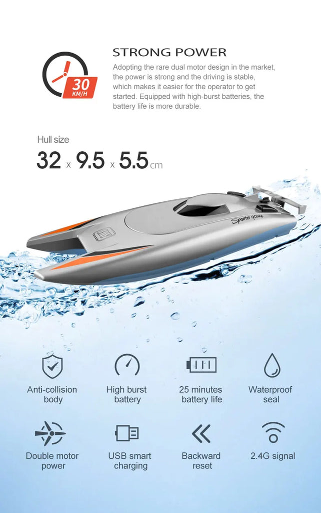 2.4G RC High Speed Racing Boat – Waterproof Double Motor Speedboat Toy (Model 805)