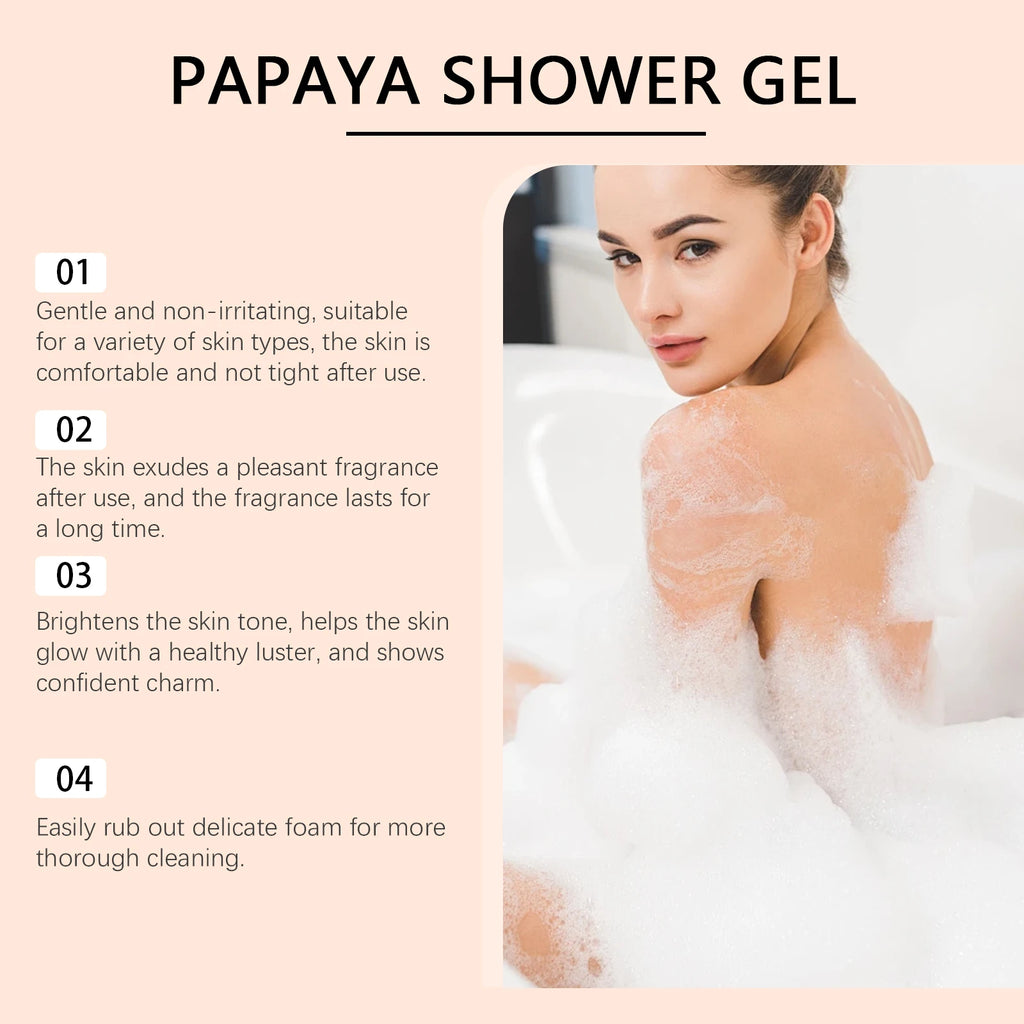 Papaya Whitening Shower Gel – Exfoliating Brightening Body Wash with Rich Foam & Lasting Fragrance