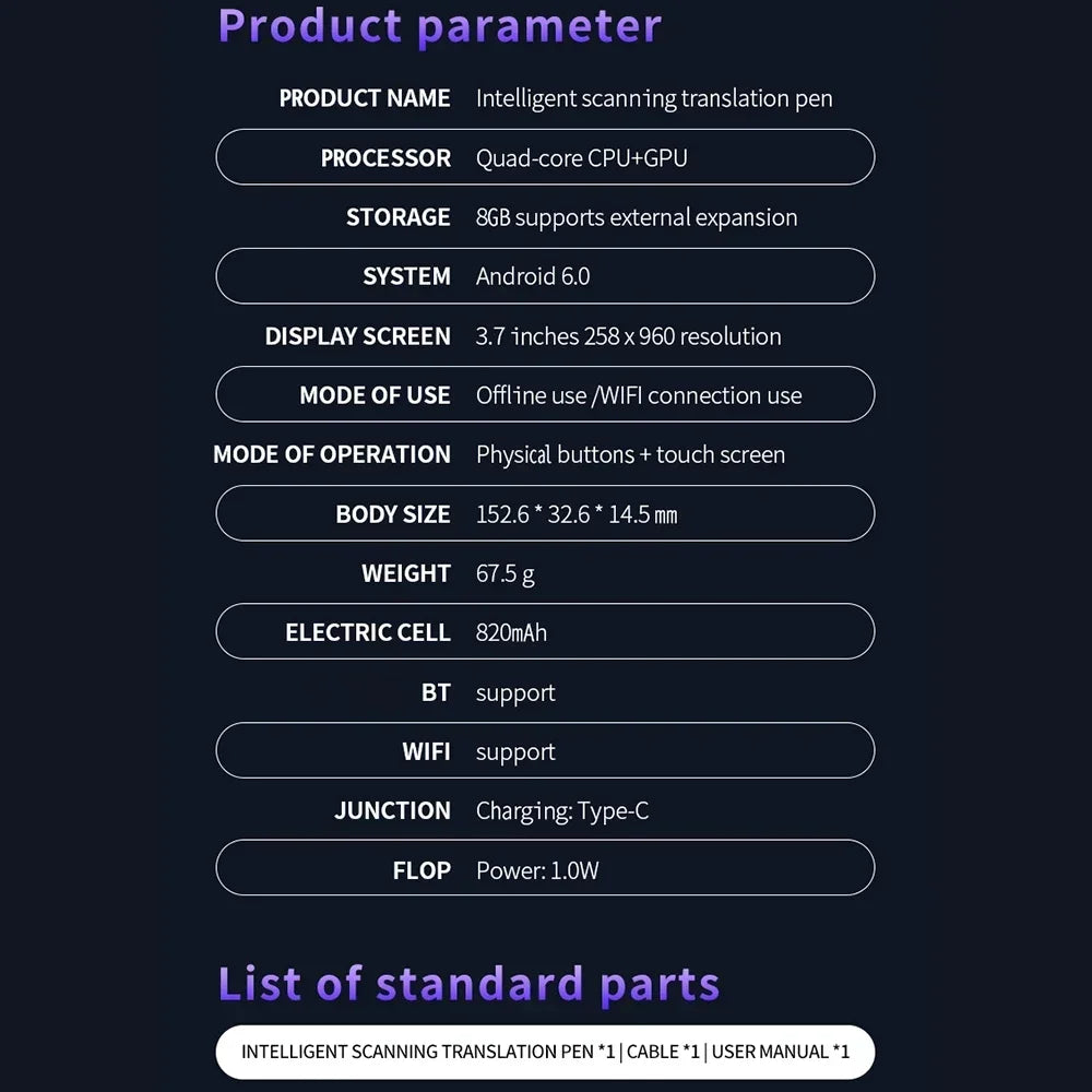 XIKCU S65 Pro Smart Voice & Scan Translator Pen – 142 Languages WiFi Translation Device for Travel & Business