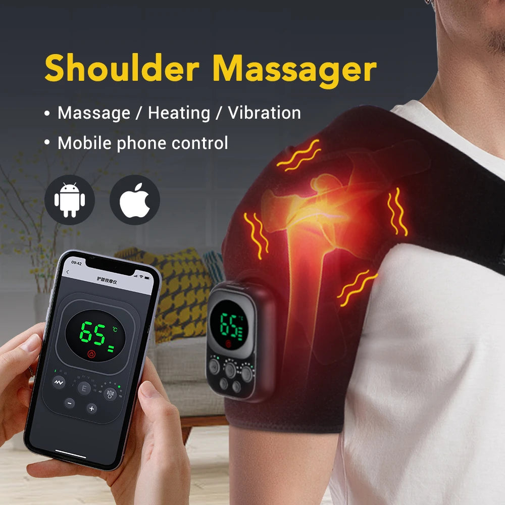 Wireless Shoulder Heating Pad With Massage 6 Temperature Levels App Control 5000mAh Battery AMH02