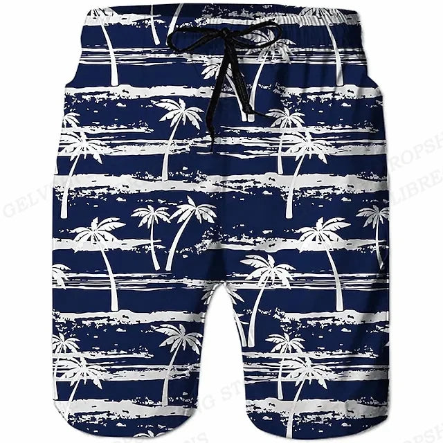 Kids 3D Coconut Tree Surfing Board Shorts – Boys & Girls Beach Swim Trunks