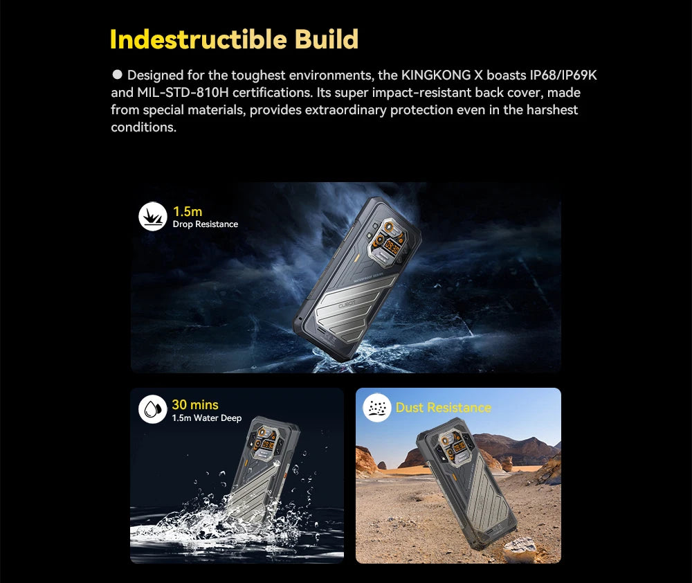 CUBOT KingKong X Rugged 5G Smartphone, 32GB RAM (16GB+16GB), 256/512GB ROM, 10200mAh, 6.583" 120Hz Display, NFC, WiFi 6, 100MP Camera
