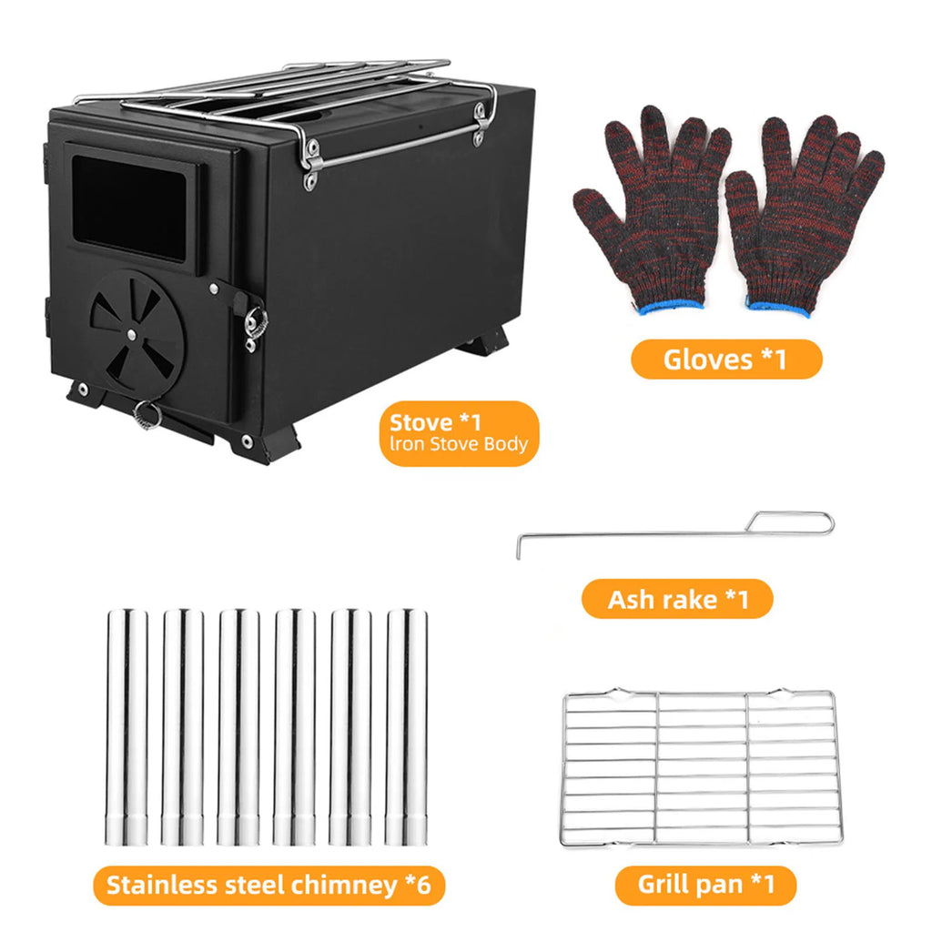 Tent Stove Outdoor Portable Wood Burning Stove – With Detachable Chimney