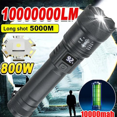 High Power 2000LM Tactical LED Flashlight with Display, USB Charging, Zoom & Power Bank Function