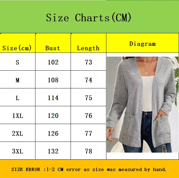 Autumn & Winter Women's Solid Color Knitted Open-Front Cardigan with Pockets