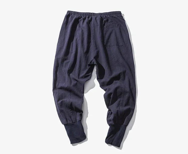 Men’s Cotton Linen Harem Pants – Baggy Streetwear Joggers with Elastic Waist